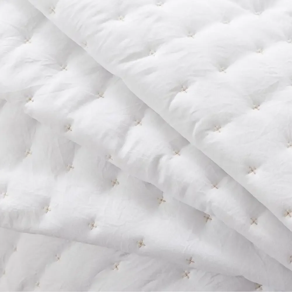 🆕 PB Style King Quilt Set Tufted Classic White 3 piece Set